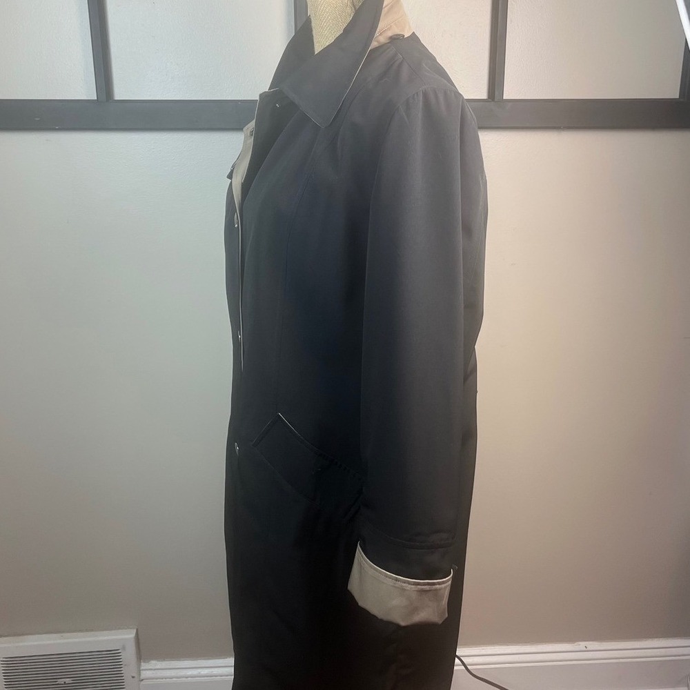 Nautica Womens Black Trench Coat Plaid Lined Tan Collar Cuffs Size L - Picture 3 of 12